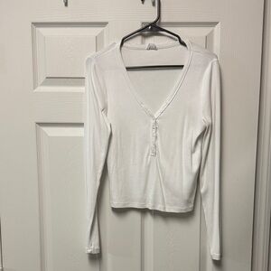Cotton On White Long Sleeve V-Neck Top